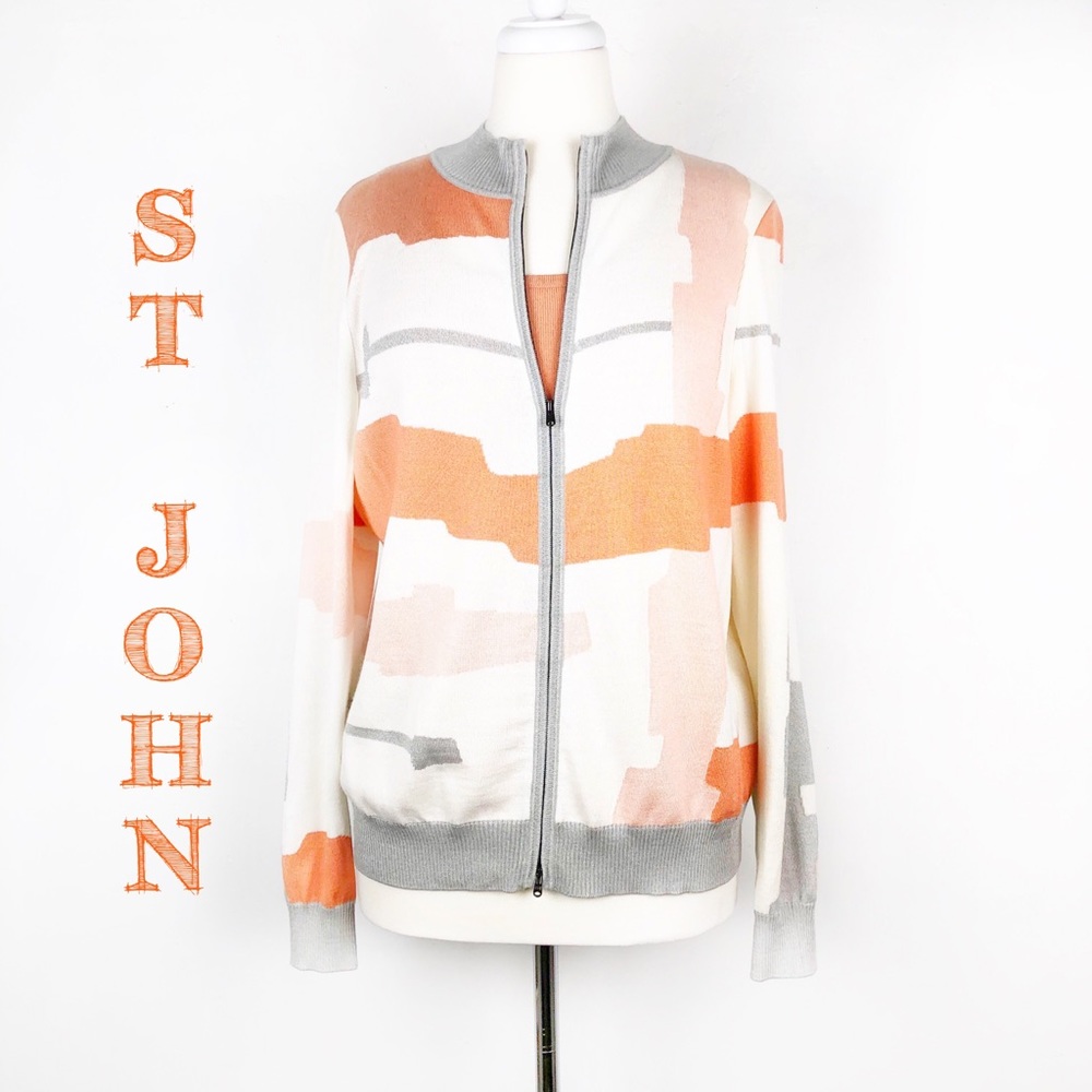 St John Spring Coral & Gray Sweater Tank Set L